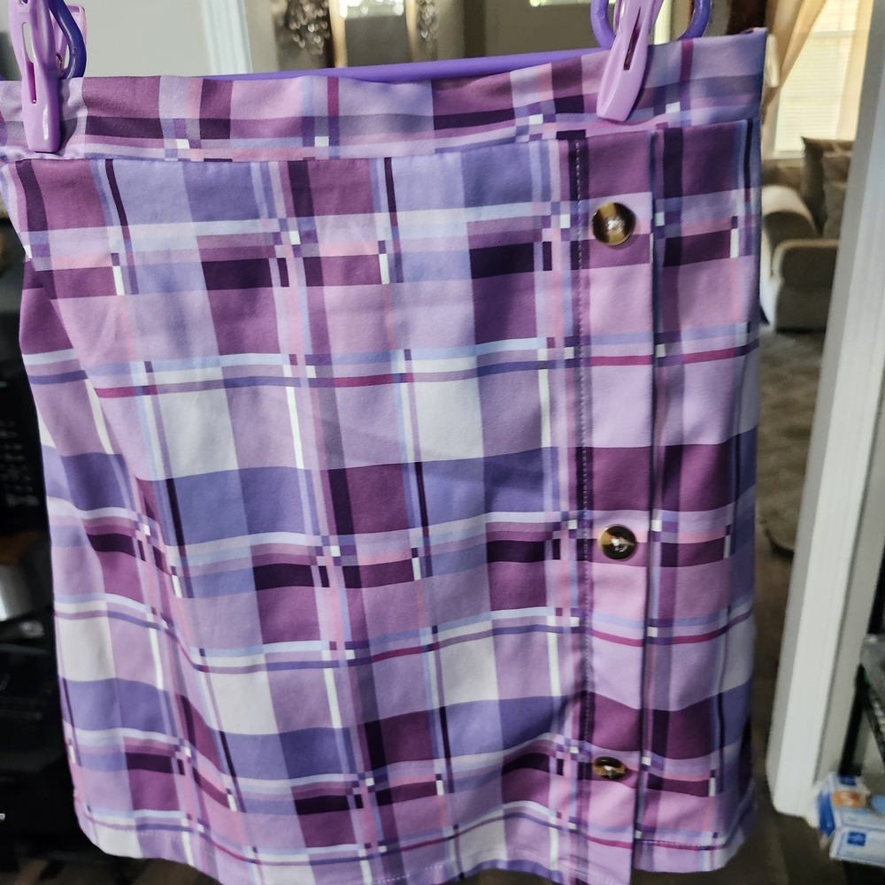 Purple Plaid Button-Detail Mini Skirt